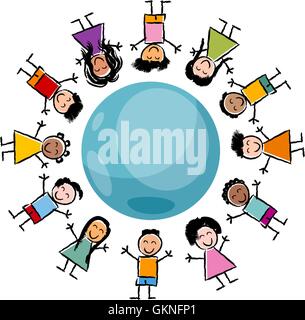 Illustrazione della pace mondo pianeta terra mondo cartoon bambini I bambini gli esseri umani gli esseri umani persone Illustrazione Vettoriale