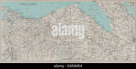 Costa del Nord del Galles. Chester-Llandudno. Denbigh Rhyl Deeside. WARD LOCK, 1925 Mappa Foto Stock