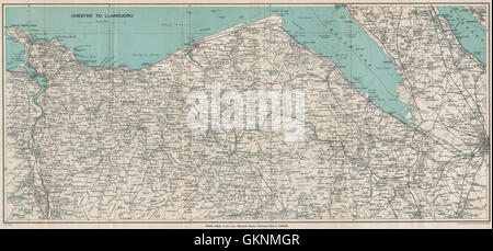 Costa del Nord del Galles. Chester-Llandudno. Denbigh Rhyl Deeside. WARD LOCK, 1930 Mappa Foto Stock