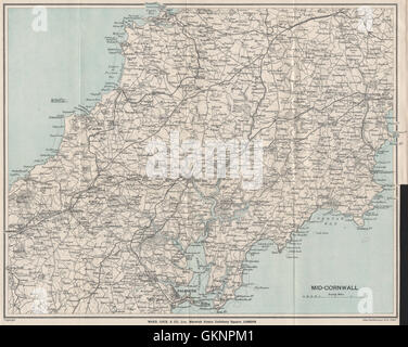 A metà della Cornovaglia. Carrick strade Truro Newquay Redruth Falmouth St Austell, 1914 Mappa Foto Stock