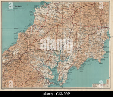 A metà della Cornovaglia. Carrick strade Truro Newquay Redruth Falmouth St Austell, 1936 Mappa Foto Stock