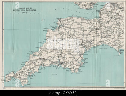 TOURING mappa di Devon e Cornwall. Il sud ovest dell'Inghilterra. WARD LOCK, 1932 Foto Stock