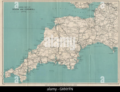 TOURING mappa di Devon e Cornwall. Il sud ovest dell'Inghilterra. WARD LOCK, 1933 Foto Stock