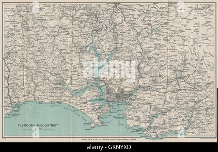 PLYMOUTH & valle Tamar. Liskeard Tavistock Devonport Looe Saltash, 1933 Mappa Foto Stock