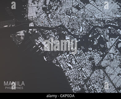 Mappa di Manila, vista satellitare, city, Filippine. Il rendering 3D Foto Stock
