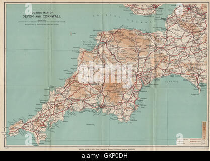 TOURING mappa di Devon e Cornwall. Il sud ovest dell'Inghilterra. WARD LOCK, 1936 Foto Stock