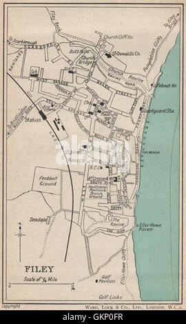 FILEY vintage town/city plan. Yorkshire. WARD LOCK, 1945 Vintage map Foto Stock