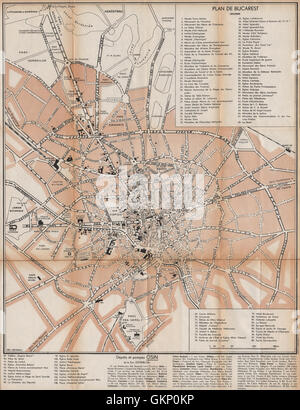 Bucarest Bucarest Bucarest vintage town/city plan. La Romania, 1938 Vintage map Foto Stock