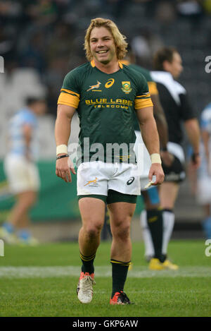 Nelspruit, Sud Africa. Il 20 agosto 2016. La South African National Rugby team in azione contro la Puma presso lo Stadio Mbombela. Faf de Klerk sorridente Foto Stock