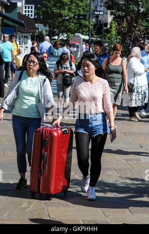 Asian turisti cinesi shopping a Bicester retail park England Regno Unito Foto Stock