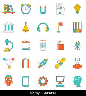 Piatto Le icone della linea di attrezzature scolastiche e di strumenti Illustrazione Vettoriale