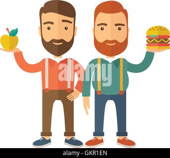 Due imprenditori confrontando ad Apple di hamburger. Illustrazione Vettoriale