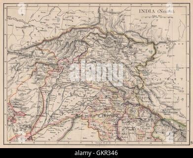 INDIA britannica a nord. Jammu Kashmir Punjab Himalaya. JOHNSTON, 1895 mappa vecchia Foto Stock
