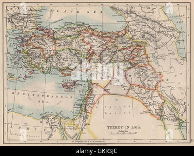 La Turchia ottomana in Asia. Cipro Levant Mesopotamia Palestina. JOHNSTON, 1895 Mappa Foto Stock