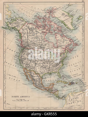 Nord America politica. La Groenlandia "danish America " STATI UNITI D'AMERICA CANADA MESSICO, 1895 Mappa Foto Stock