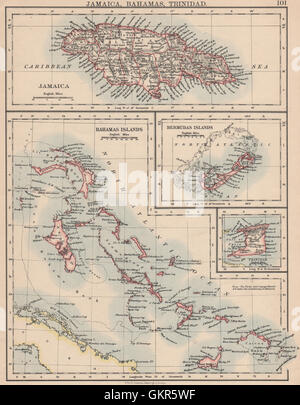 Caraibi/isole atlantiche.Giamaica Bermuda Bahamas Trinidad. JOHNSTON, 1895 Mappa Foto Stock