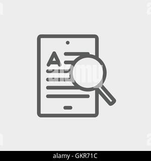 Tablet e lente di ingrandimento ricerca sottile rete icona linea Illustrazione Vettoriale