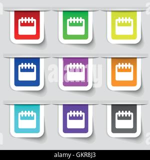 Blocco note, Calendario dell'icona segno. Insieme multicolore di etichette moderno per il vostro design. Vettore Illustrazione Vettoriale