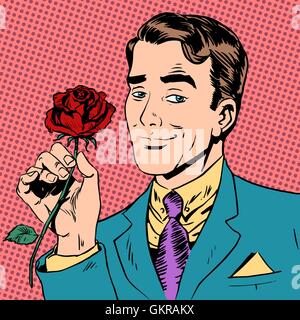 L'uomo fiore Dating amore incontro arte pop retro vintage Illustrazione Vettoriale