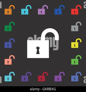 Aprire icona a forma di lucchetto segno. Tanti i simboli colorati per il vostro design. Vettore Illustrazione Vettoriale