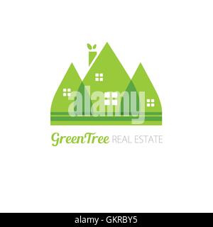 Eco house con foglie verdi. Il logo della casa. La casa ecologica icona Illustrazione Vettoriale