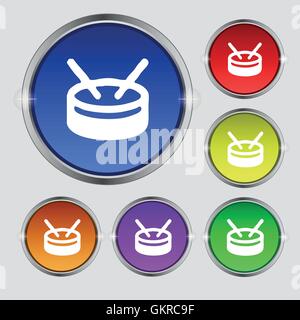 Icona del tamburo di segno. Simbolo rotondo sul luminoso pulsanti colorati. Vettore Illustrazione Vettoriale