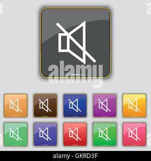 Senza suono, icona mute segno. Impostare con undici pulsanti colorati per il vostro sito. Vettore Illustrazione Vettoriale