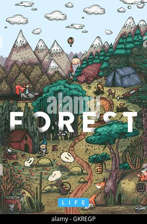 Vita segreta in una fiaba forest Illustrazione Vettoriale