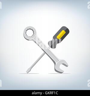 Icona con chiave e cacciavite Illustrazione Vettoriale