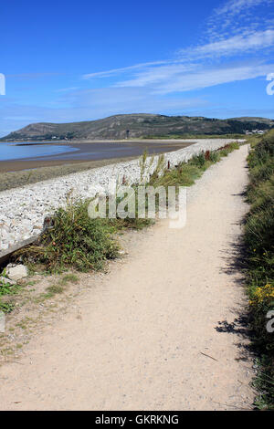 Via costiera che corre da Deganwy a West Shore, Llandudno. Great Orme promontorio in distanza Foto Stock