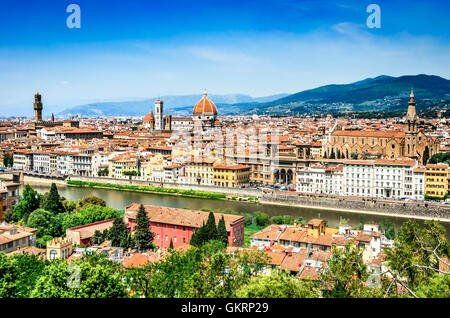 Firenze, Italia. Estate cityscape di città italiana a Firenze, principale città culturali della Toscana. Palazzo Vecchio, il Duomo. Foto Stock