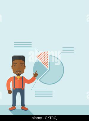 Giovane uomo con la sua finanziaria del grafico a torta. Illustrazione Vettoriale