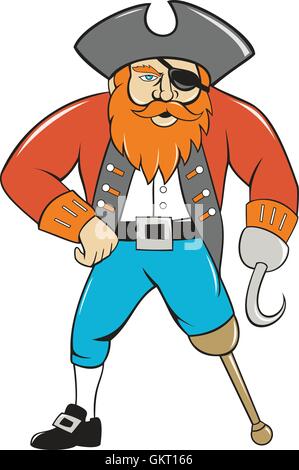 Capitan Uncino pirata gamba di legno Cartoon Illustrazione Vettoriale