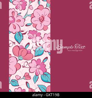 Vettore blu di rosa fiori di kimono telaio verticale modello senza giunture Illustrazione Vettoriale