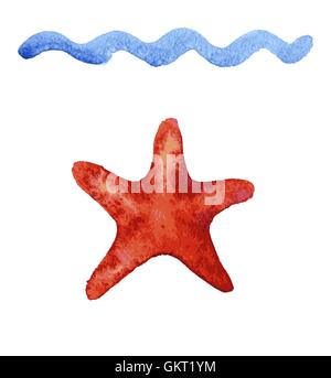 Set di disegnato a mano starfishes ad acquerello Illustrazione Vettoriale