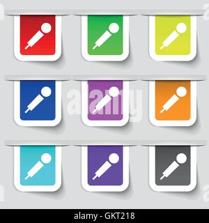 Icona a forma di microfono segno. Insieme multicolore di etichette moderno per il vostro design. Vettore Illustrazione Vettoriale