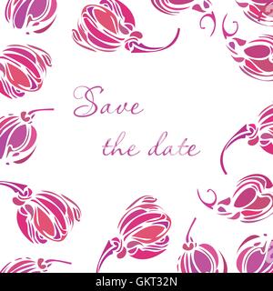 Vector tulip salva la data card. Vintage con sfondo disegnato a mano i tulipani per matrimoni design. Illustrazione Vettoriale