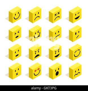 Piatto emoticon isometrica Imposta immagine Illustrazione Vettoriale