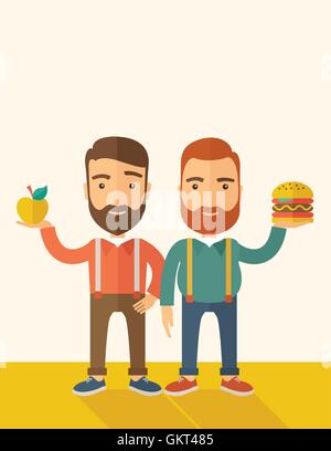 Due imprenditori confrontando ad Apple di hamburger. Illustrazione Vettoriale