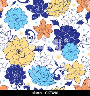 Vettore oro blu fiori modello senza giunture Illustrazione Vettoriale