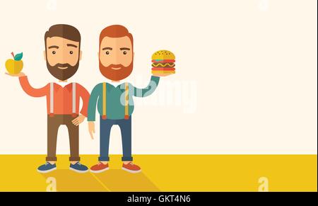 Due imprenditori confrontando ad Apple di hamburger. Illustrazione Vettoriale