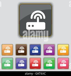 Router Wi fi icon segno. Impostare con undici pulsanti colorati per il vostro sito. Vettore Illustrazione Vettoriale