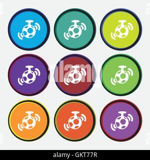Sfera a specchio discoteca icona segno. Nove multi colore pulsanti rotondi. Vettore Illustrazione Vettoriale