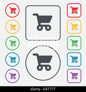 Carrello icona segno. simbolo sul Round e i pulsanti quadrati con il telaio. Vettore Illustrazione Vettoriale