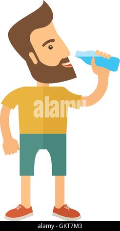 Gentleman bere una bottiglia di bevanda energetica. Illustrazione Vettoriale