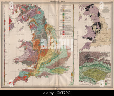 Inghilterra e Galles. La geologia. Carbone e depositi di ferro. Geological. Grande, 1903 Mappa Foto Stock
