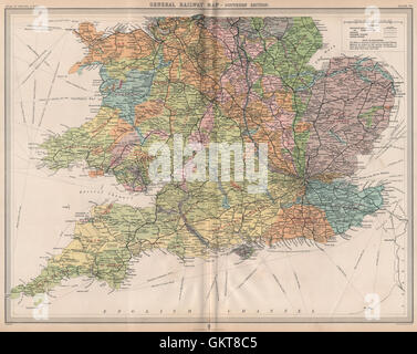Inghilterra e Galles del Sud. Imprese ferroviarie canali strade di pullman. Grande, 1903 Mappa Foto Stock