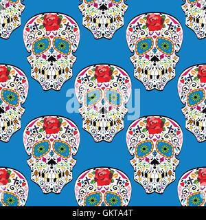 Cranio di zucchero vector seamless pattern su sfondo Illustrazione Vettoriale