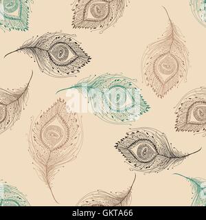 Peacock feather pattern senza giunture sullo sfondo. Illustrazione Vettoriale