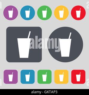 Icona di cocktail di segno. Una serie di dodici tasti colorati. Design piatto. Vettore Illustrazione Vettoriale